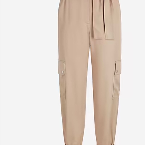 Express Ladies Champagne Satin High Waisted Cargo Joggers NWT Size 14R - Picture 6 of 6